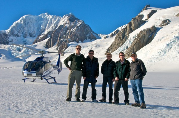 Pictured on the Franz Josef Glacier are (L to R) Wayne Costello, Area Manager &#8211; Poumanahere, Franz Josef Waiau Area; Gavin Rodley, Private Secretary for Conservation; Hon Kate Wilkinson, Minister of Conservation; Mike Slater, Conservator, West Coast